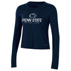 navy women's long sleeve t-shirt with white screened Athletic Logo over Penn State Nittany Lions